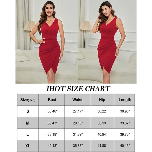 🆕 Women Red Sexy V Neck Sleeveless Bodycon Cocktail Dress Faux Wrap Party Club - Picture 5 of 5